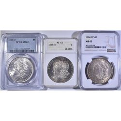 3 CERTIFIED MORGAN DOLLARS ALL MS-63