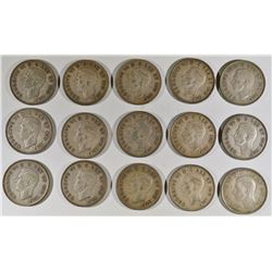 15-SILVER CANADA HALF DOLLARS: