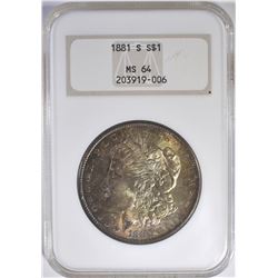1881-S MORGAN DOLLAR NGC MS-64 COLOR