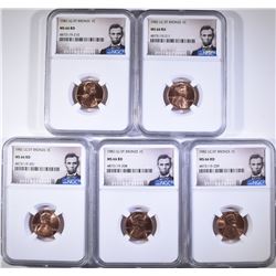 5-LG DATE BRONZE LINCOLN CENTS NGC MS-66 RD