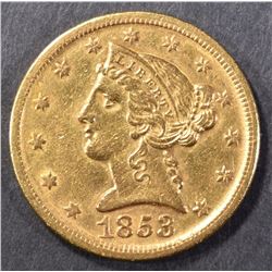 1853-D $5 GOLD LIBERTY AU/BU RARE