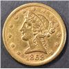 Image 1 : 1853-D $5 GOLD LIBERTY AU/BU RARE