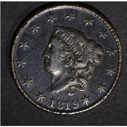 1819 LARGE CENT, AU STRONG STRIKE