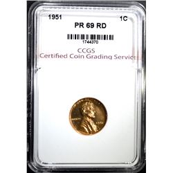 1951 LINCOLN CENT, CCGS SUPERB GEM PR+++ RED