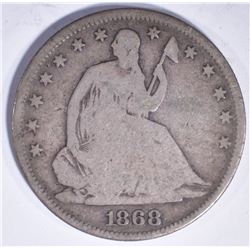1868 SEATED LIBERTY HALF DOLLAR G/VG