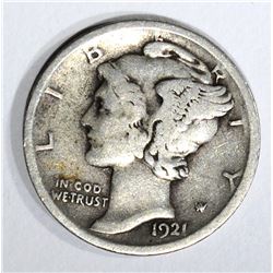 1921-D MERCURY DIME, FINE