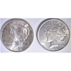 1923 & 24 PEACE DOLLARS CH BU