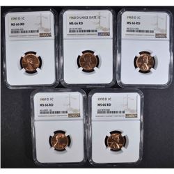 5 D MINT LINCOLN CENTS NGC MS-66 RD