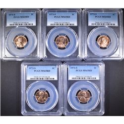 (5) 1973 S LINCOLN CENTS