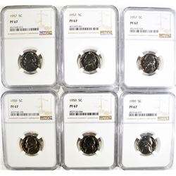 3 1957, & 3 59 JEFFERSON NICKELS NGC PF-67