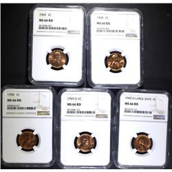 5 LINCOLN CENTS NGC MS-66 RD