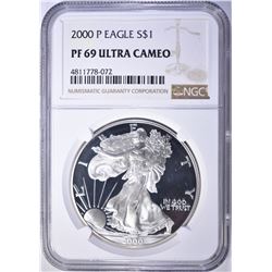 2000-P AMERICAN SILVER EAGLE, NGC PF69 ULTRA CAMEO