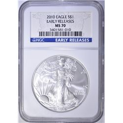 2010 AMERICAN SILVER EAGLE, NGC MS-70