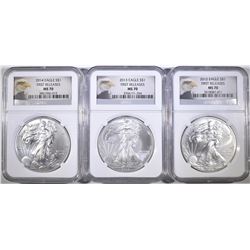 2012, 13 & 14 AMERICAN SILVER EAGLES, NGC MS-70