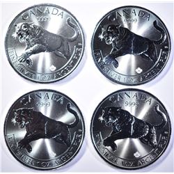 4-BU 2016 CANADIAN 1oz SILVER $5 COUGAR COINS