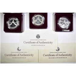 2-PROOF & 1-UNC 1988 OLYMPIC COMMEM SILVER DOLLARS