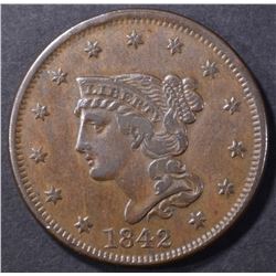 1842 LARGE CENT XF