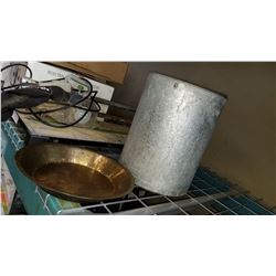 HAND HAMMERED GALVANIZED COAL BUCKET AND HAND HAMMERED GOLD PAN