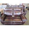 Image 2 : ASHLEY FLOOR MODEL TWO TONE BROWN WITH BLACK STRIPE POWER RECLINING SOFA AND LOVESEAT, RETAIL $3760