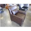 Image 2 : NEW BROWN LEATHER ACCENT CHAIR WITH PILLOW, RETAIL $399
