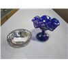 Image 1 : BIRKS PLATED DISH AND CARNIVAL GLASS PEDESTLE DISH