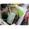 Image 2 : VINTAGE SEWING ITEMS IN TIN AND BOX OF VINTAGE ITEMS INCLUDING GLASS TOWEL ROD AND TUPPERWARE SPICE 