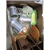 Image 2 : BOX OF GLASS DISHES AND CORN BUTTER DISHES AND VARIOUS BEER STEINS AND TEAK CHEESE DISH CASSEROLE RA