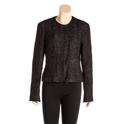 Chanel Black Metallic Sheen Tweed Zip Front Jacket