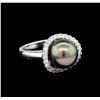 1.46 ctw Pearl and Diamond Ring - 14KT White Gold