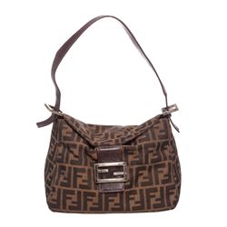 Fendi Brown Nylon Leather Zucca Baguette Shoulder Bag