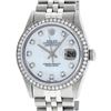 Rolex Mens Stainless Steel Mother Of Pearl Diamond 36MM Datejust Wristwatch