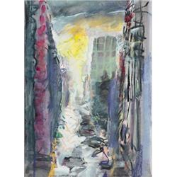 David Crone (b.1937) STREET, DISTANT VIEW signed a