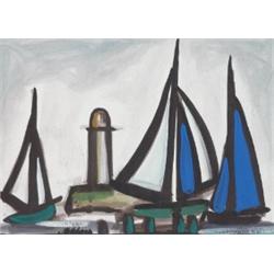 Markey Robinson (1918-1999) SAILBOATS AND LIGHTHOU