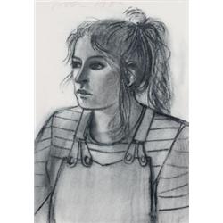 George Potter ARHA (b.1941) YOUNG WOMAN IN DUNGARE