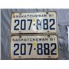 Image 1 : LOT OF 2 LICENSE PLATES (SASK) *1961*