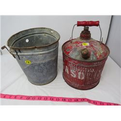 LOT OF 2 (ONE GAL. JERRY CAN, 1 GAL. ICE CREAM PAIL)
