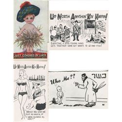 LOT OF 30 ASSORTED NOVELTY POSTCARDS (50’S-60’S HAND DRAWN) *HOSTESS, UP NORTH, WHO ME, ETC..*