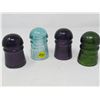 Image 1 : LOT OF 4 GLASS INSULATORS (2-PURPLE, 1-GREEN, 1-BLUE)