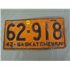 Image 1 : LICENSE PLATE (SASKATCHEWAN) *1942*