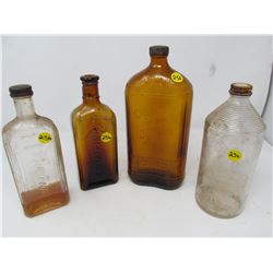 LOT OF 4 GLASS MEDICINE BOTTLES (1-FLATBACK BOTTLE, RAWLEIGHS ETC…)