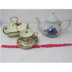 LOT OF ASST TABLEWARE (TEAPOT, SAUCER, CANDY BOWL) *NOT MATCHING)