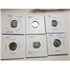 Image 1 : LOT OF 6 FIVE CENT SILVER COINS *1888,96,98,99, 1914, 20*