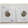 Image 1 : 1911, 1912 FIVE CENT SILVER COINS
