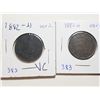 Image 2 : 1882H OBVERSE 1 AND 2 TYPE ONE CENT COINS
