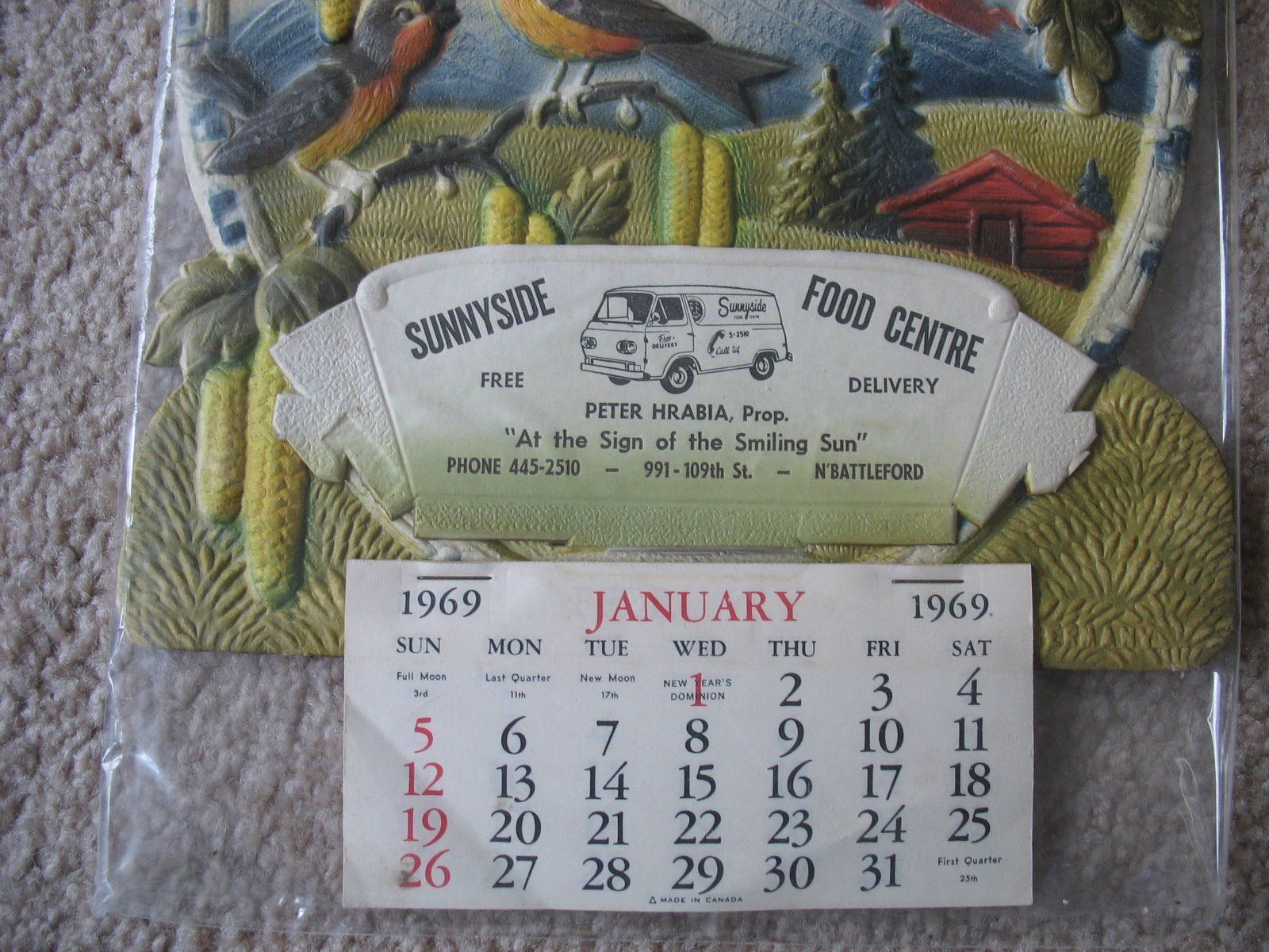 1969 EMBOSSED CALENDAR SUNNYSIDE NORTH BATTLEFORD
