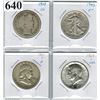 Image 1 : US SILVER HALF DOLLARS - Lot of 4 - Type Set (Kennedy,  Franklin, Walking Liberty,  Barber)