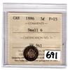 Image 1 : 1886 SMALL 6 FIVE CENTS ICCS HOLDER (ICCS F-15)
