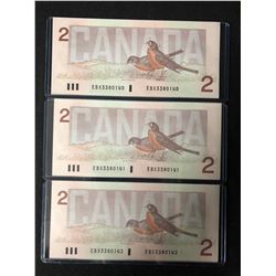 1986 CANADIAN TWO DOLLAR SEQUENTIAL REPLACEMENT BANK NOTES