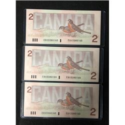 1986 CANADIAN TWO DOLLAR SEQUENTIAL REPLACEMENT BANK NOTES