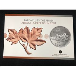 2012 FAREWELL TO THE PENNY "$20 FINE SILVER COMMEMORATIVE COIN" (ROYAL CANADIAN MINT)